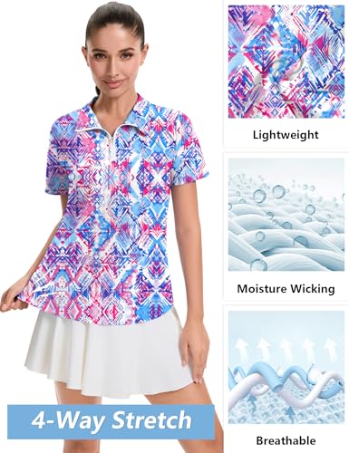 Image of LOMON Womens Golf Polo Shirts Summer Short Sleeve 1 /4 Zip Tops Moisture Wicking Casual Tennis Activewear with Pockets