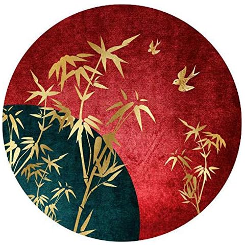 WJW-DT Chinese Style Design Carpet, Round Area Rug for Living Room Bedroom kitchen Patios Garden Picnic Rugs Red Black Gold-200cm Cover