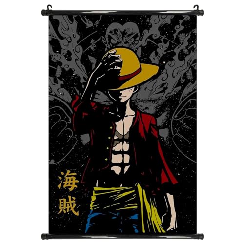 BJPERFMS Poster One Piece Luffy, One Piece Rollbild, One Piece Posters, Carteles de Anime, Anime Wall Scroll, Tela Poster para Decoración de Pared, Pintura Colgante Pancarta
