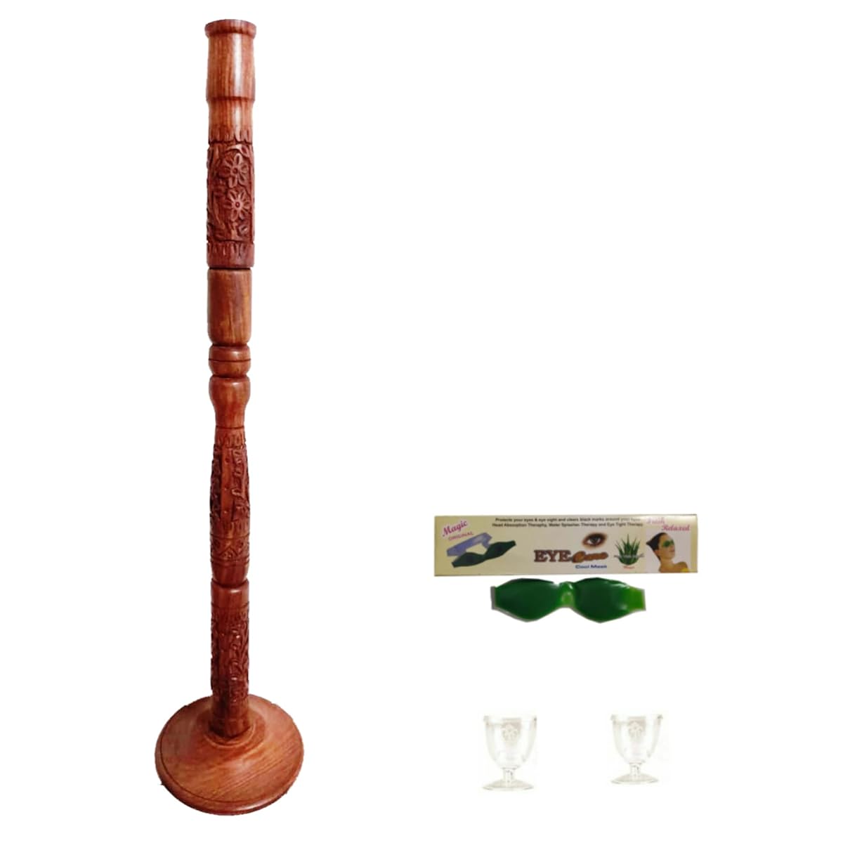 Yoga Store Wala Wooden Tratak Stand with 2 Eye Cup & Mask (Combo of 3)