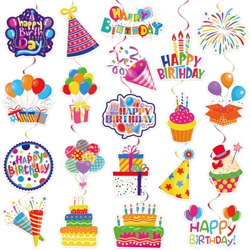 Image of 40Pcs Birthday Hanging Swirls, Colorful Cupcake Balloon Sign Swirl Decor Birthday Ceiling Decorations Happy Birthday Hanging Swirl Decorations for Baby Shower Birthday Party Supplies