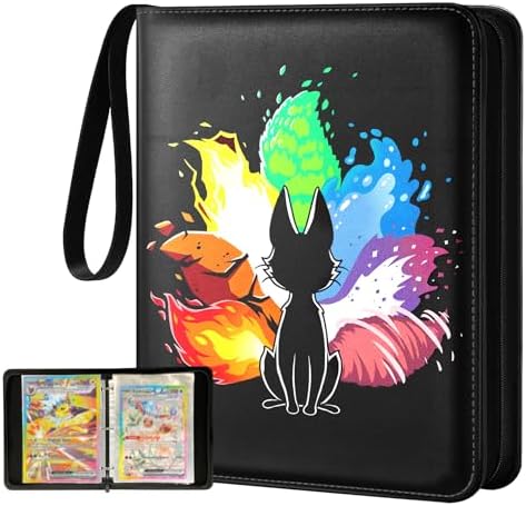 for Jumbo Card Binder 80 Pockets for XL Jumbo Cards - Trading Card Collection Album Folder Double Sided Pocket with Zipper for Men Boys Girls Teens for Game Cards, Colorful Fox