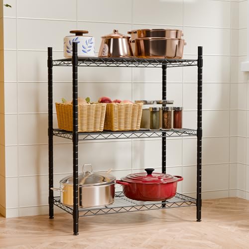 Image of TEX-RO Metal Rack for Kitchen Storage - Adjustable Iron Shelf with Wheels | Heavy Duty Steel Stand for Storage Multipurpose | 3 Tier Organiser Rack for Office, Bedroom (24X14X30 Inch)