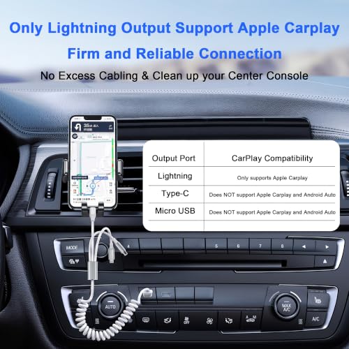 Image of Coiled Multi Charging Cable [MFi Certified] 5 in 1 Coil ed Lightning Cable for Car Coiled Universal Charging Cable USB A /USB C to Lightning(Data, Carplay, 2.4A Charge), Type-C /Micro USB(Charge) White