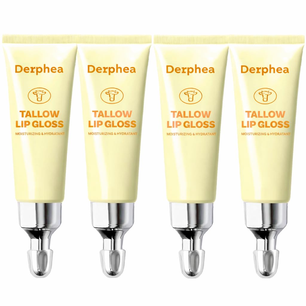 Organic Beef Tallow Lip Balm – 8H Moisturizing for Dry Lips, Glossy Shine & Soft Lips - Overnight Lip Mask & Daytime Moisturizer with Shea Butter & Vitamin E, 2 Packs (4 Tubes)