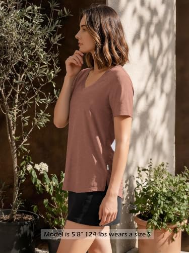 Image of ODODOS Women's Short Sleeve Performance V-Neck Tunic Tops, Ultra Soft odSTRATUM Tech Tee, Side Slit Relaxed T-Shirts
