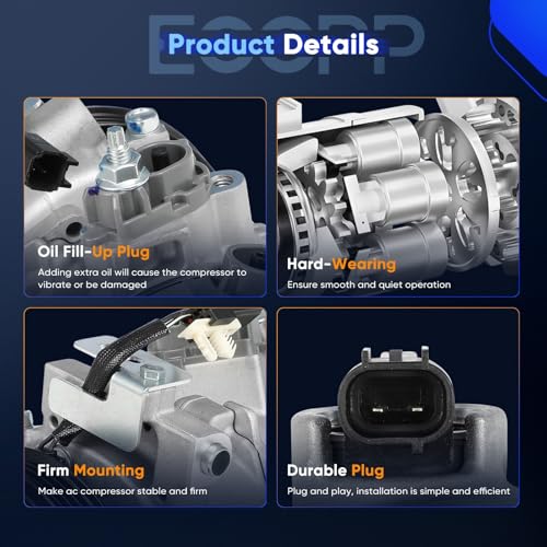 Image of ECCPP AC Compressor Direct Fit for Ford Mustang L4 2.3L 2015-2024 | 167310,168310 Fast Cooling AC Compressor with Clutch Low Vibration Under 72db Reduces Engine Load Fuel Efficient