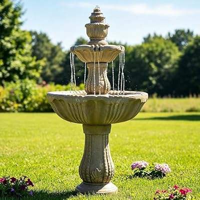 Naturefalls 48" Water Fountain Outdoor - Large Waterfall Fountain Outside, 3-Tiers Cascading, Fiber Reinforced Concrete, Indoor and Outdoor Fountain for Garden, Patio, Backyard, Lawn, Yard Decor