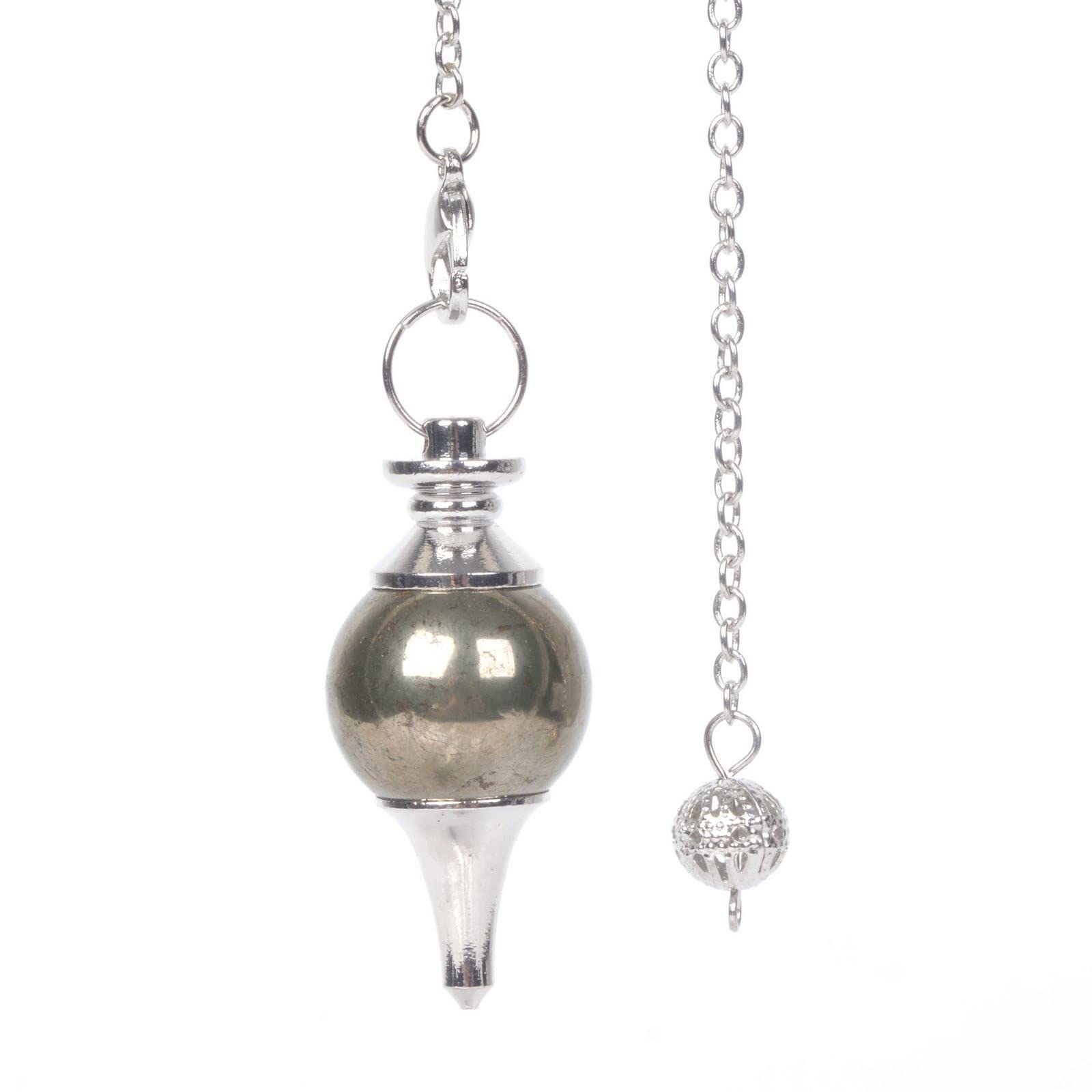 JustinstonesNatural Pyrite Gemstone Dowsing 40mm Crystal Healing Chakra Reiki Point Pendulum