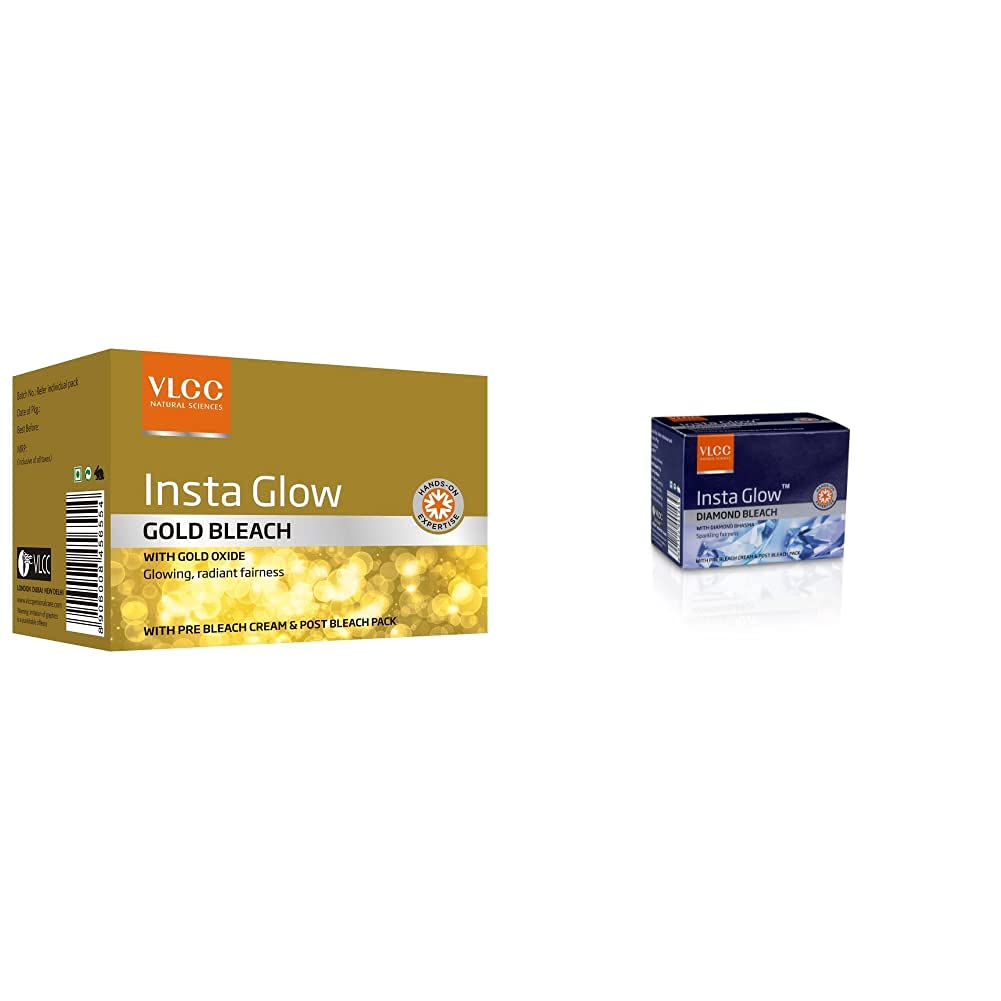 VLCC Insta Glow Gold Bleach (Pack of 1) & Vlcc Insta Glow Diamond Bleach, 402g