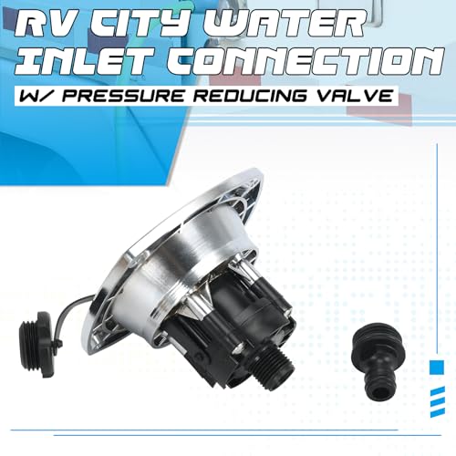 Image of RV City Water Inlet with Pressure Reducing Valve, Chrome Water Fill Inlet Replacement with a Quick Coupling & Check Valve for Rv Camper Motorhome Trailer Marine (Built-in Regulator)
