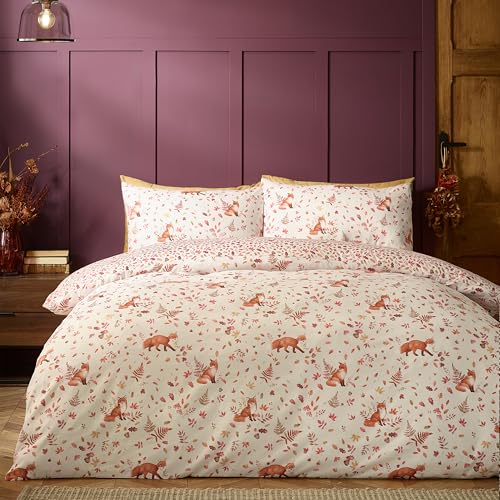 Catherine Lansfield Woodland Fox So Soft Reversible Double Duvet Cover Set with Pillowcases Natural