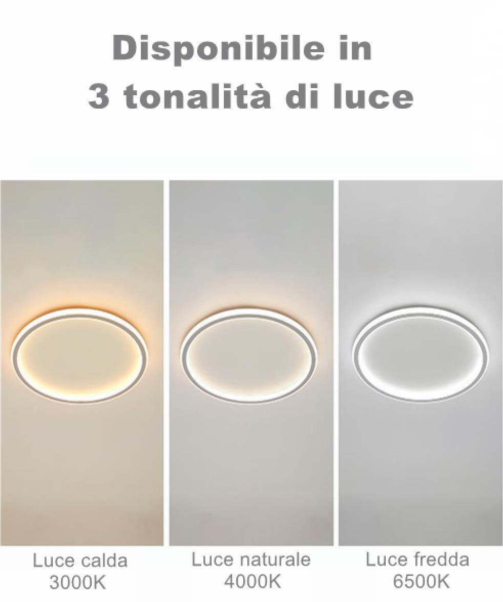 Dopastore Plafoniera da Soffitto LED 43W Design Tondo Bianco Lampada da Soffitto Stile Moderno Per Interno IP20 Per Corridoio Salone Camera (Luce calda 3000K)