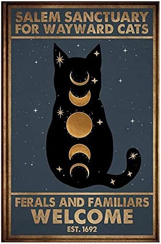 Jimxjon Salem Sanctuary for Wayward Cats Ferals and Familiars Cat Tin Sign Iron Painting Wall Poster Gifts Novelty Metal Signs Christmas Halloween 8x12 Inch