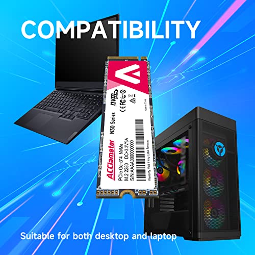 Image of Acclamator 512GB SSD NVMe M.2 2280 PCIe Gen3x4 Internal Solid State Drive, with 3D NAND TLC,Read Up to 3200MB /s Compatible with Laptop & PC Desktop N30