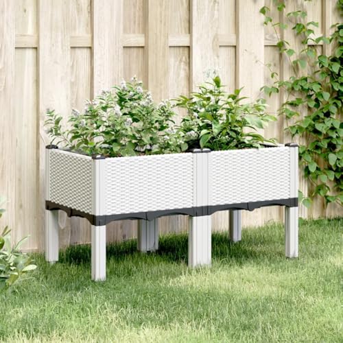 Sufrk Jardinera de jardín con patas blancas, 80 x 40 x 42 cm, de polipropileno, jardinera vertical elevada de exterior, para balcón y jardín, mini huerto elevado para plantas, jardín vertical de