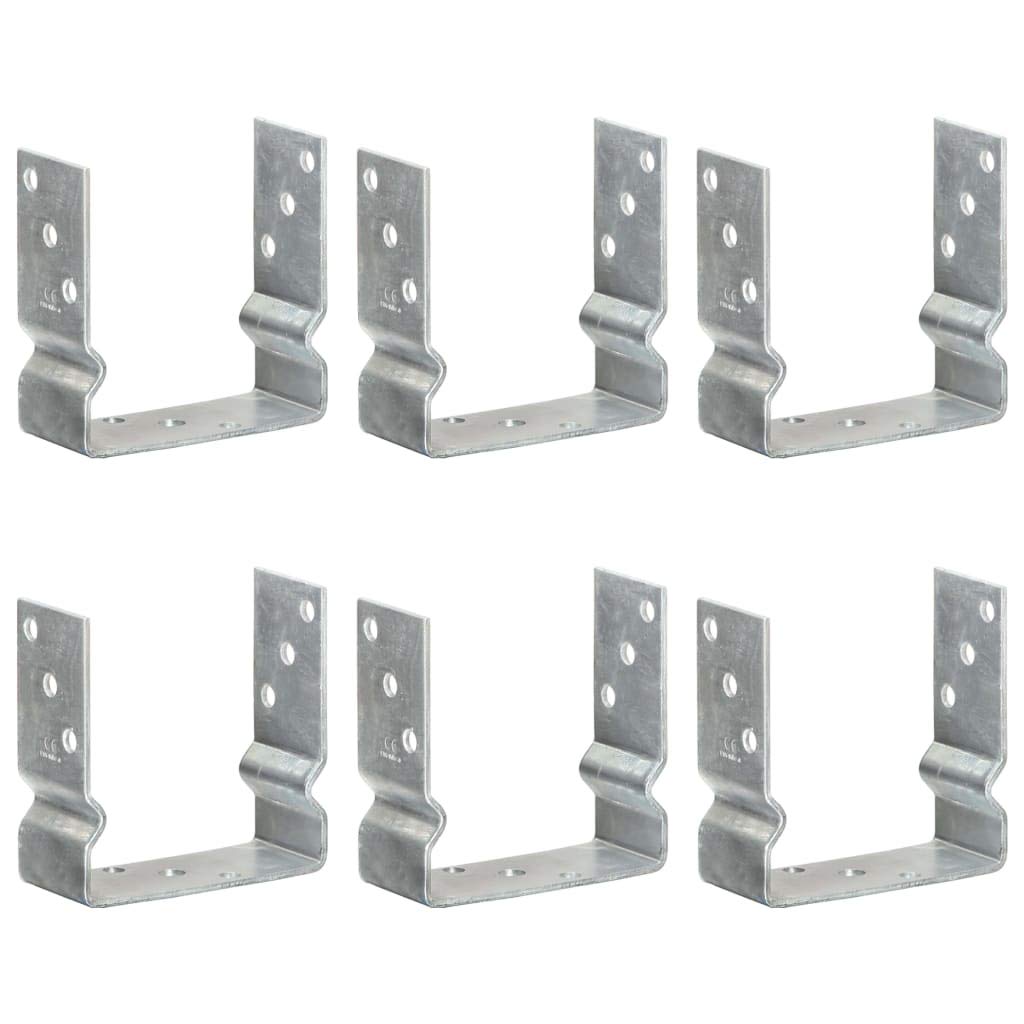6 soportes para postes, plateados, 14 × 6 × 15 cm, agujeros perforados, acero galvanizado, anclaje para postes de vallas, protección visual