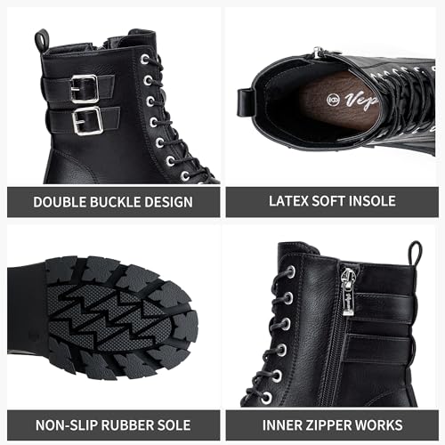 Vepose Women's Combat Boots, Platform Ankle Booties Lace up Chunky Heel with Inner Zipper3