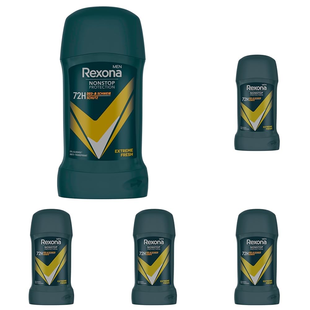 Rexona Men Nonstop Protection Deo Stick Extreme Fresh Deodorant mit 72 Stunden Schutz vor Schweiß und Körpergeruch 50 ml (Packung mit 5)