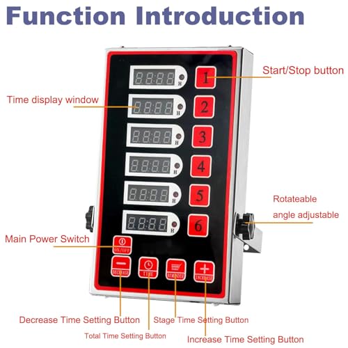 Temporizador digital para cocina, reloj de cuenta regresiva de 6 canales con volumen fuerte, cronómetro multietapa, recordatorios de agitación, acero inoxidable, diseño compacto