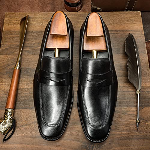 Men's Loafers Square Toe Genuine Leather Penny Oxford Loafer Shoes Slip Resistant Lightweight Flexible Wedding Walking Slip-on4