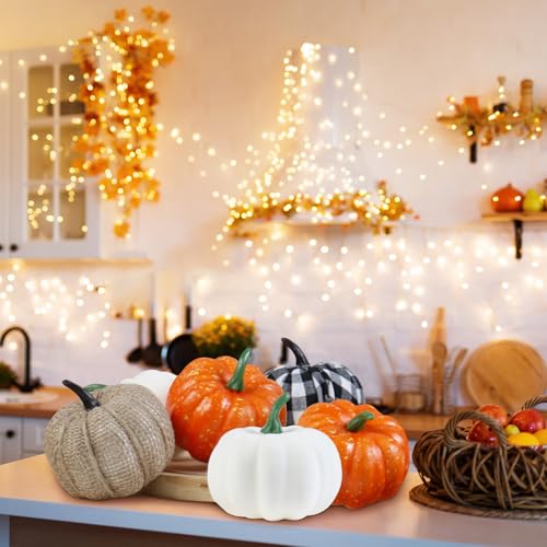 Image of Super Holiday 12PCS Artificial Pumpkins, 4 Colors Foam Faux Pumpkins Decoration for Fall Harvest Theme Party Wedding Halloween Thanksgiving Table Decor.