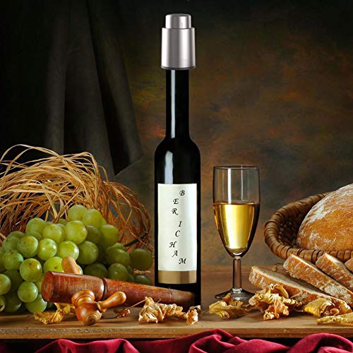 BeRicham Vacuum Wine Stoppers with Time Scale Record, Leakproof Wine Corks/Wine Preserver/Wine Sealer to Keep Wine Fresh, Gifts for Wine Lovers, Fits Any Bottle (2 Pack - Stainless Steel & ABS/Black)