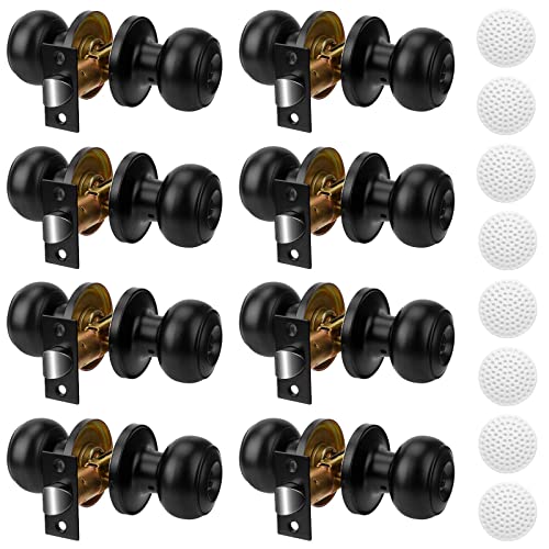 Baumfeuer 8 Pack Matte Black Door Knobs, Privacy Interior Lock Bedroom Bathroom Keyless Doorknob Handle Lockset With Hardware And Instruction Included, And Stopper Wall Protector #TOP7