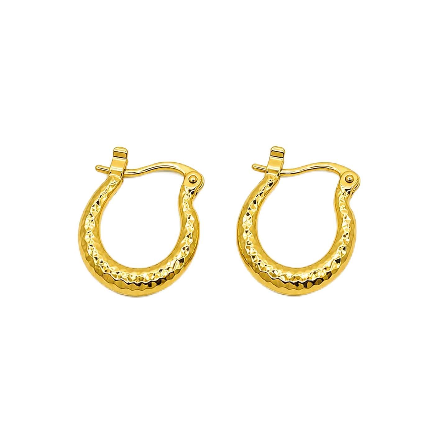 (1 Pair) Unisex Fancy & Stylish Trending Stainless Steel Golden Kundal Bali/hoop Round Crescent Shaped Textured Design Clip on Metal Ear Piercing Earrings for Men & Women-image-5