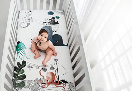 Image of Mini Crib Sheets by Rookie Humans: 100% Cotton Sateen. Complements Modern Nursery Room, Use as a Photo Background for Your Baby Pictures. Fits Mini Crib Size (38x24 inches) (Underwater Love)