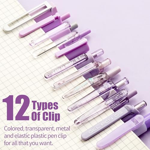 Image of Four Candies Gel Pen Set, Cute Writing Pens with 0.5mm Fine Tip, Black & Purple Ink Pens with Highlighter, Aesthetic Stationery Supplies for School, Office, Pack of 12 - Lavender Series | Back to School Supplies, Office Essentials for Women, Girly Stationery Set, Aesthetic Desk Decor & Accessories - Lavender