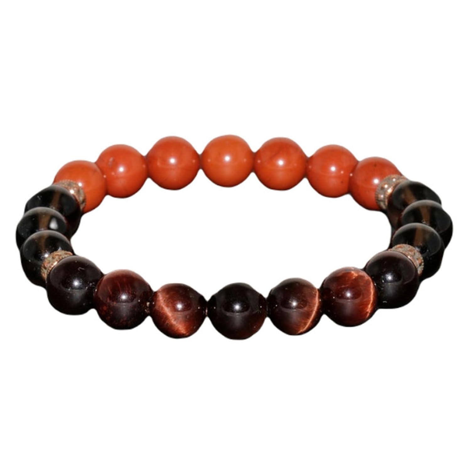 Natural Red Jasper, Smoky Quartz & Red Tigers Eye 10mm Round Shape Smooth Cut Beads Stretchable Bracelet For Men & Women. Unisex Bracelet For Healing, Meditation & Luck|STBR_RR_06610-image-42