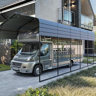 YOLENY 14x25FT RV Carport, Heavy Duty Metal Car Port with Reinforced Metal Frame & Galvanized Roof, Weather-Resistant Car Shelter for RV, Cars, Trucks, Boats, SUVs, and Tractors-Gray