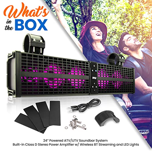 Pyleusa Marine Amplified Powered Atv - 24” Utv Soundbar System - Built-In Class D Stereo Power Amplifier - Wireless Bt Streaming - Ipx6 Waterproofing - Led Lights #TOP1