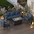 VONZOY Patio Furniture Set with Fire Pit Table, Aluminum Patio Furniture Set,Grey and Blue Outdoor Metal Sectional Sofa with Aluminum Fire Pit Table for Garden Backyard (Include Waterproof Cover)