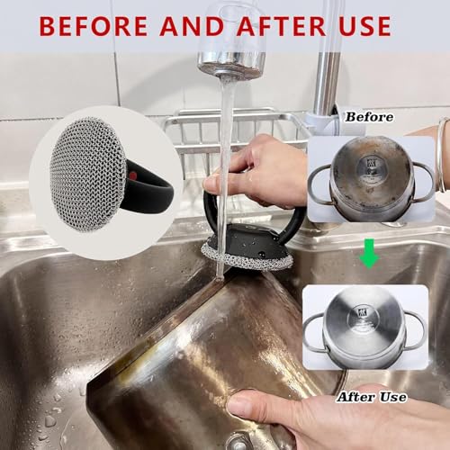 Image of MEIXINZHI Cast Iron Cleaner, Chain Mail Scrubber & Pan Grill Scrapers - 2 in 1 Cast Iron Skillet Cleaner (Black, Without mat)