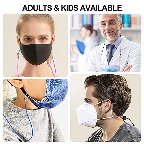HIGO 6 Pack Adjustable Length Face Mask Lanyard Mask Holder Comfortable Around Neck Facemask Rest Neck Strap for Earloop Easy On & Off Adjustable Face Mask Lanyards Blue Pink Black