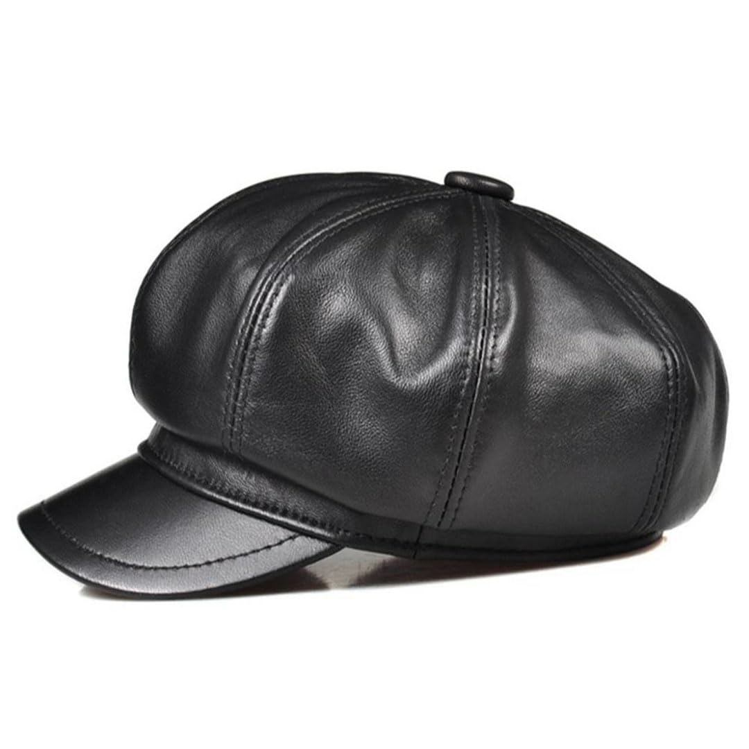Gorra octogonal de piel auténtica para hombre y mujer, boina vintage para hombre y mujer
