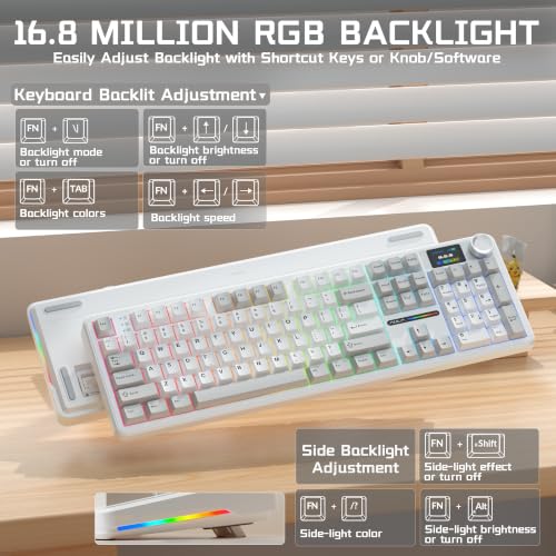 Image of AULA F108 PRO Wireless Mechanical Keyboard with Screen & Knob, Full Size Keyboard with Silent Switch, Tri-Mode BT5.0 /2.4GHz /USB-C, Pre-lubed Switches, RGB Backlit Hot Swappable Custom Gaming Keyboards