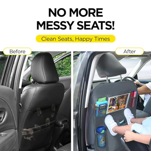 Image of lebogner X-Large Grey Back Seat Protector For Kids + 5 Pocket Storage Organizer, 2 Pack