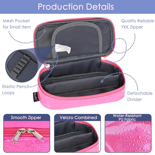 Image of FlowFly Large Capacity Pencil Case for Kids, Boys & Girls - Zippered Multi-Functional Pen Pouch, Soft & Portable Pencil Bag for School, Teens, Students, PU#Pink