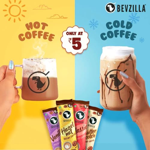 Image of Bevzilla 25 Assorted Instant Coffee Sachets & Bottle Pack | 2g Coffee Each Pouch | BPA Free Shaker 500 Ml For Office, School, Gym, College | Perfact For Espresso, Latte, Cappuccino | Enjoy Hot & Cold Brews