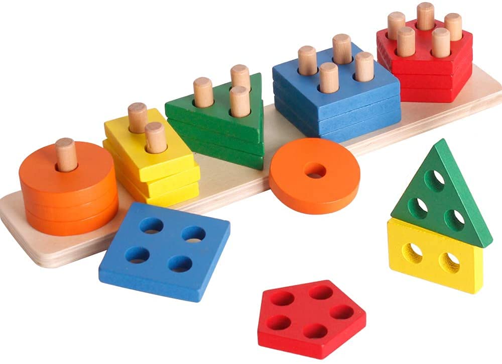 Smoneo Wooden 20 Pc 5 Shape Sorting & Stacking Sorter Toys Early