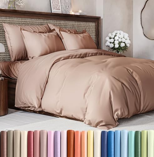 Image of Duvet Cover King Size Set - Extra Soft King Duvet Cover 104 inch x 90 inch with 2 Pillow Shams for Women, Men, Kids & Teens - Hotel Luxury, Easy-Care w / Zipper Closures & Ties - Comfy and Breathable (Mauve)