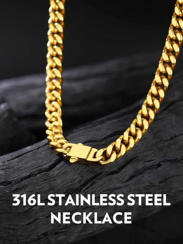Bandmax Mens Stainless Steel Chain Necklaces 5/7/9/12MM Chunky Miami Cuban Link Chain Necklace Silver/Gold Plated/Black Chains for Men 18"-30" - Image 2