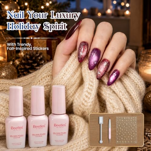 Image of Beetles Gel Nail Polish Set with Cat Eye Colors, Brown Burgundy Green Blue