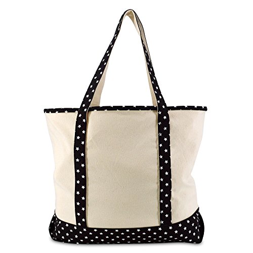 Dalix 22" Shopping Tote Bag In Heavy Cotton Canvas (Zippered Top) Black Star #TOP3