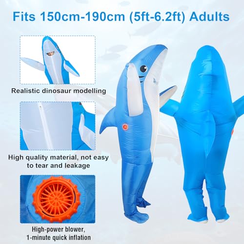 Hai Aufblasbare Kostüm, Erwachsene Lustiges Hai Kostüm für Männer und Frauen, Aufblasbares Faschingskostüme für Halloween Karneval Fasching Cosplay und Mottopartys, Blau