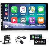CAMECHO Radio Coche Carplay Android Auto 1 DIN, Autoradio Bluetooth Coche con 9 Pulgadas Pantalla Táctil Enlace Espejo FM Radio de Coche Soporte USB/U Disco + Micrófono Externo + Cámara Trasera