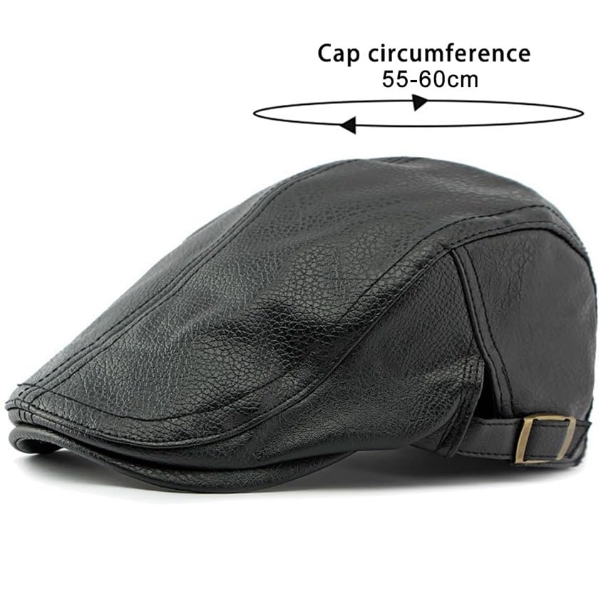 JNKET Autumn Winter Men Warm Newsboy Cap PU Leather Flat Cap Ivy Gatsby Cabbie Driving Hat (US, Alpha, One Size, Medium, White)